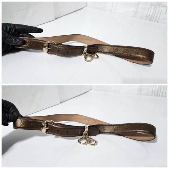 Authentic Gucci Microguccissima Leather Slim Horsebit Buckle Belt Metallic Brown main image 6